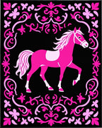 Pink Horse Black Floral Frame Rug