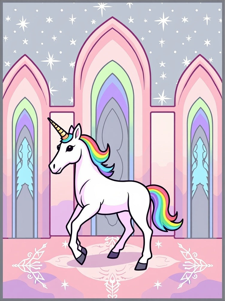 Magical Rainbow Unicorn Castle Garden Rug