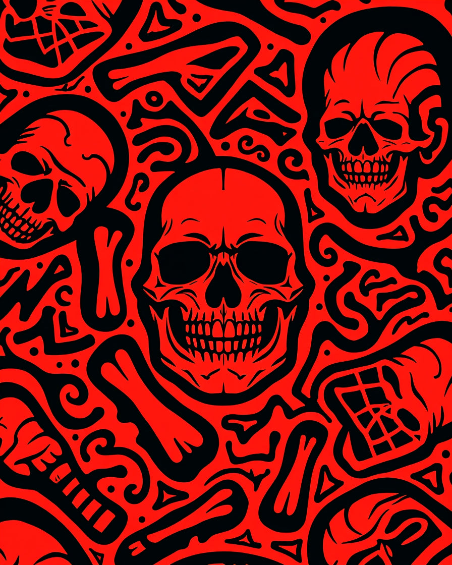 Bold Red Skull Bone Collage Rug