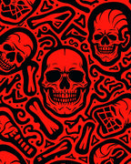Bold Red Skull Bone Collage Rug