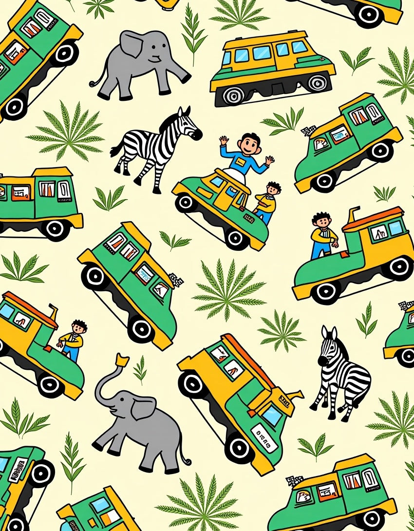 Whimsical Jungle Safari Adventure Vehicles Rug
