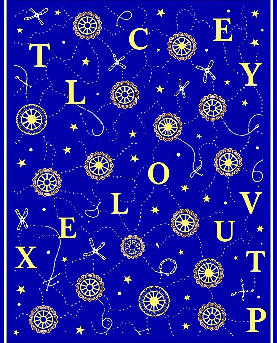Yellow Wheel Starry Cosmic Blue Field Rug