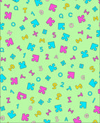 Playful Puzzle Pieces and Numbers Scattered Rug