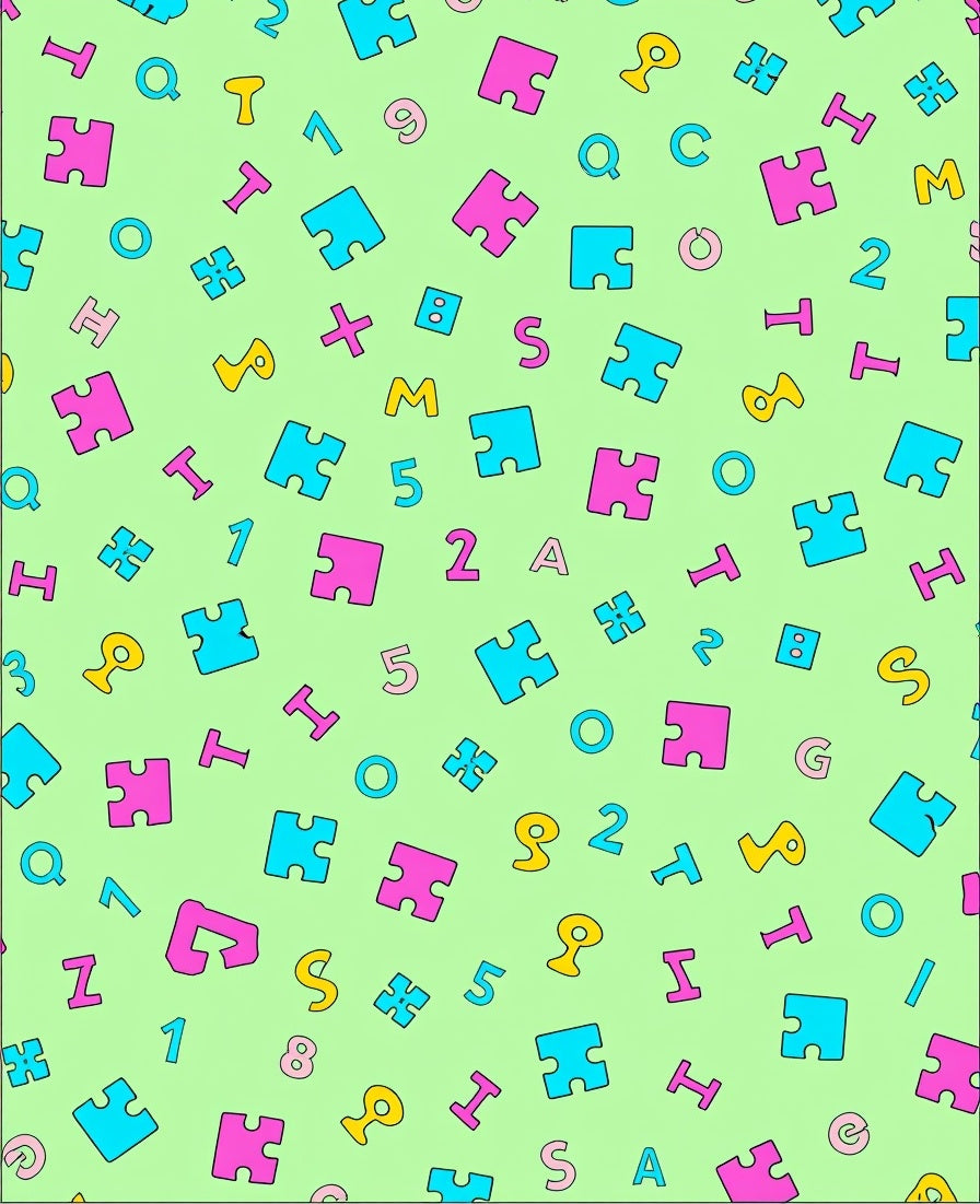 Playful Puzzle Pieces and Numbers Scattered Rug