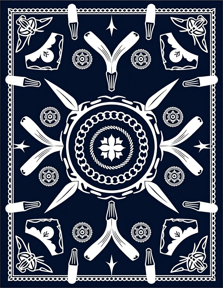 Navy White Blossom Medallion Rug