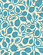 Teal Botanical Swirl Cream Rug