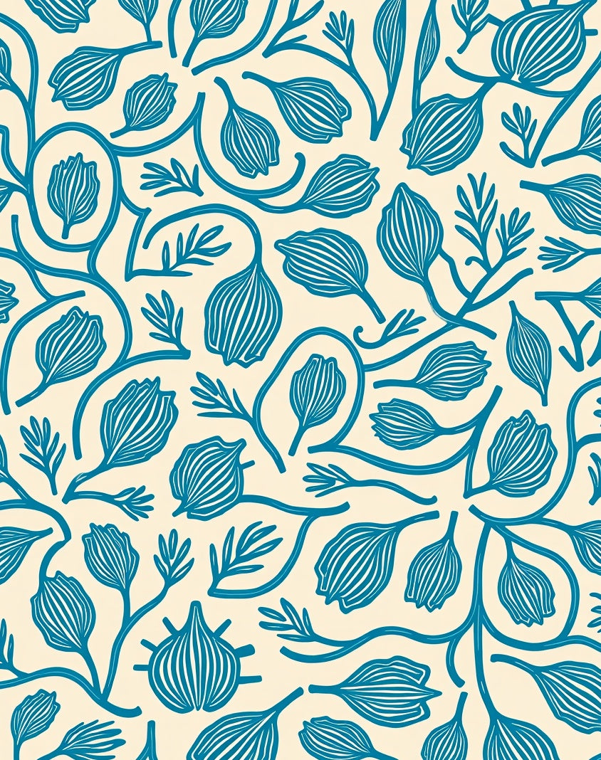 Teal Botanical Swirl Cream Rug