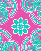 Vibrant Teal Floral Medallion Pink Rug