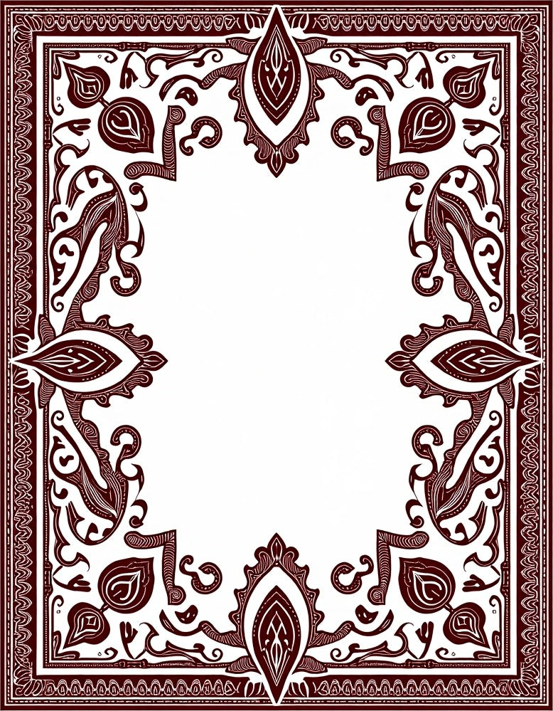 Deep Red Ornamental Baroque Frame Rug