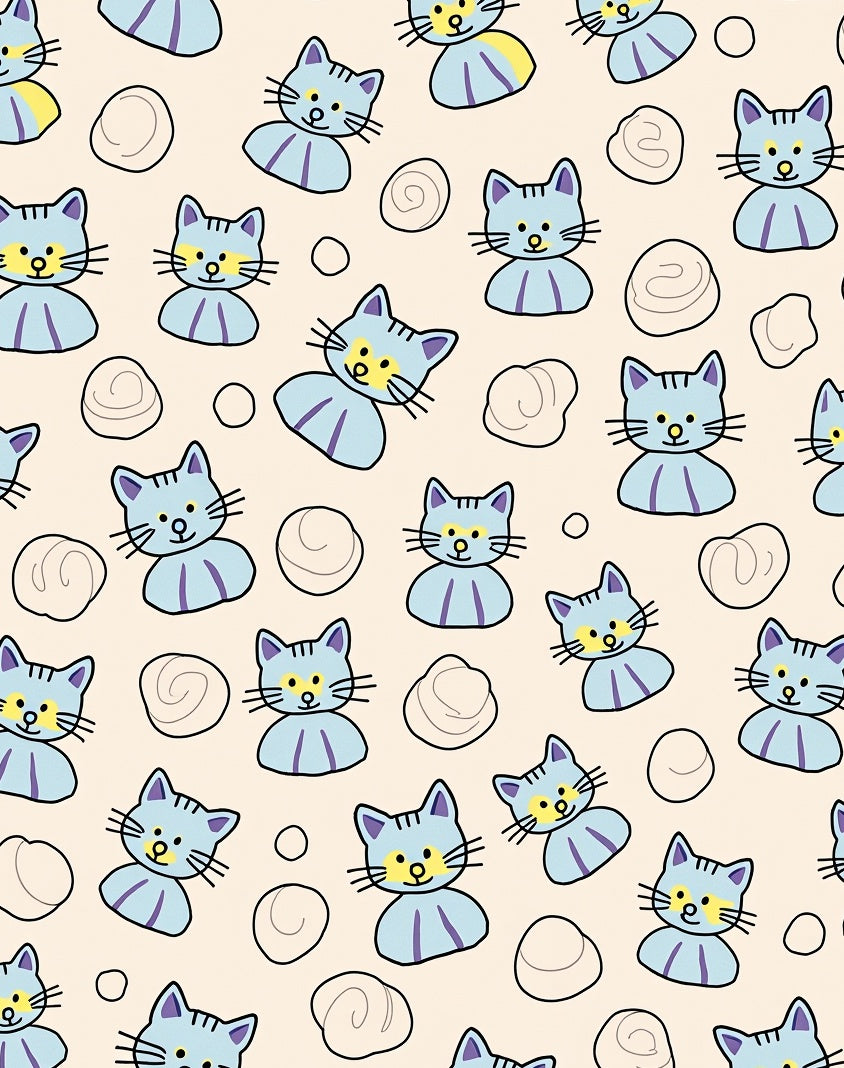 Light Blue Playful Kitties Swirling Shapes Rug