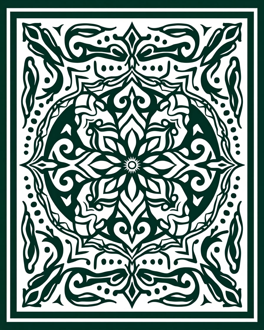 Dark Green Floral Medallion Mandala Rug