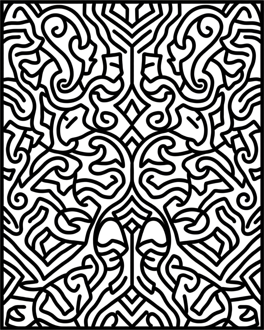 Intricate Black White Abstract Symmetry Rug