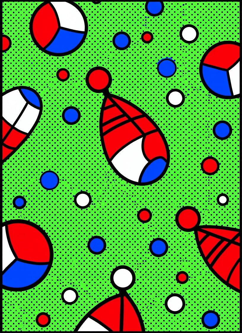 Retro Red Blue White Circles Graphic Rug