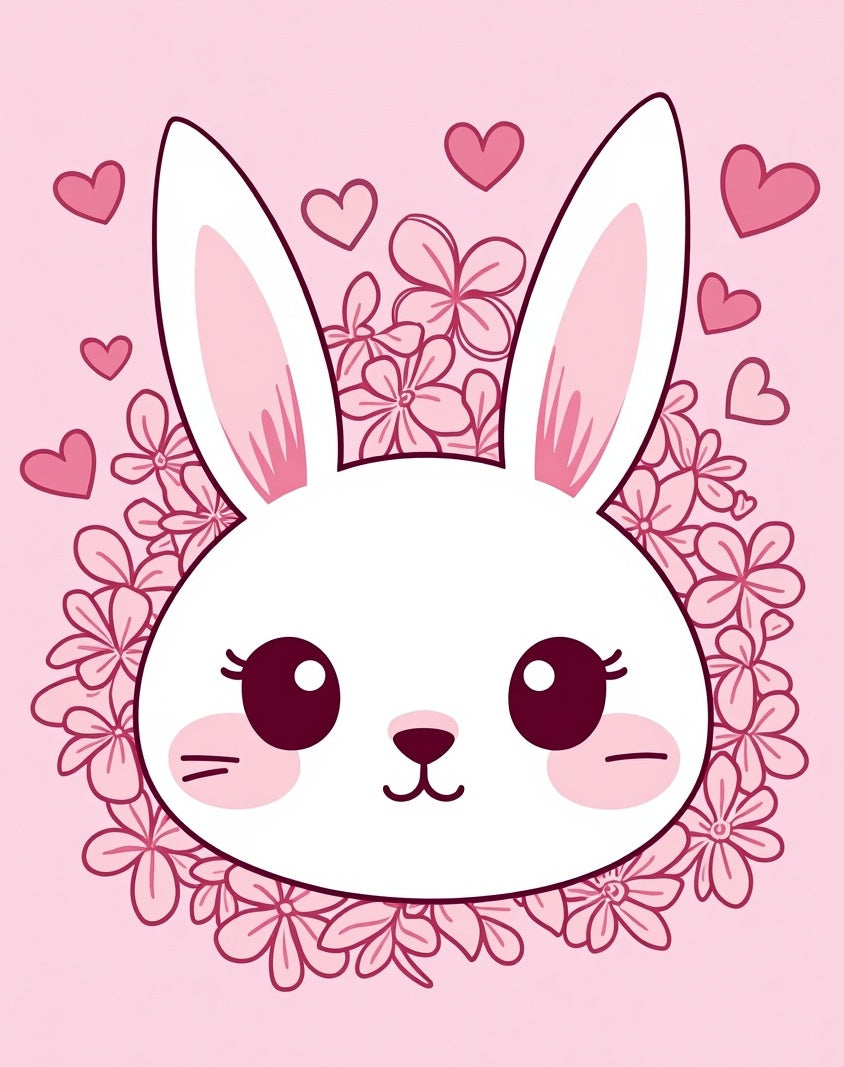 Pink Bunny Hearts Floral Arrangement Rug