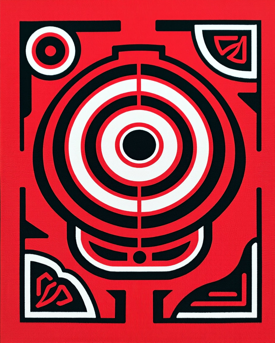 Bold Red Target Abstract Round Rug