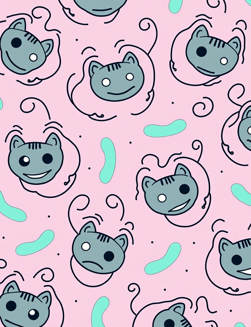 Pink Grinning Cat Faces Swirl Rug