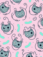 Pink Grinning Cat Faces Swirl Rug
