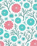 Coral Teal Blooming Branches Rug