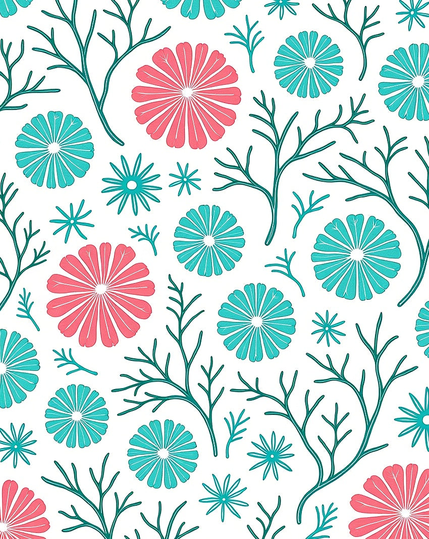 Coral Teal Blooming Branches Rug