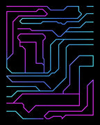 Cyberpunk Neon Circuit Lines Rug