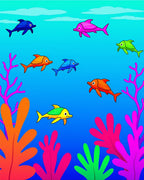 Playful Aquatic Dolphins Coral Scene Rug
