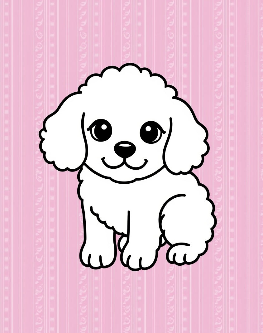 Cute White Puppy Pink Striped Background Rug