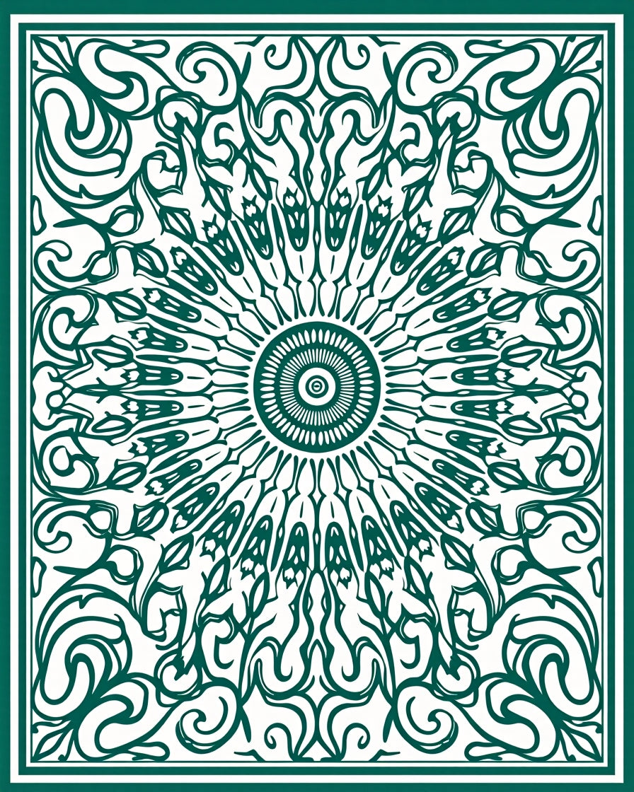 Emerald Green Sunburst Medallion Swirls Rug