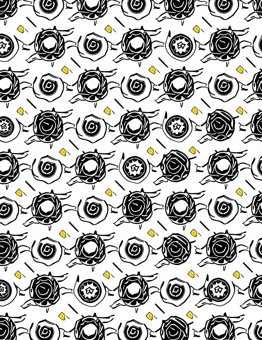 Whimsical Black Rose Swirl Yellow Square Rug