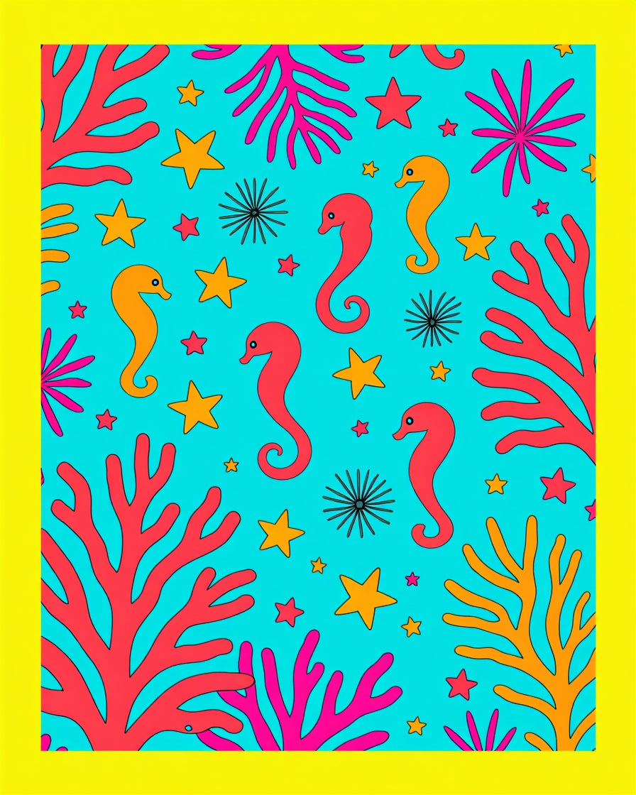 Coral Seahorse And Star Ocean Scene Rug