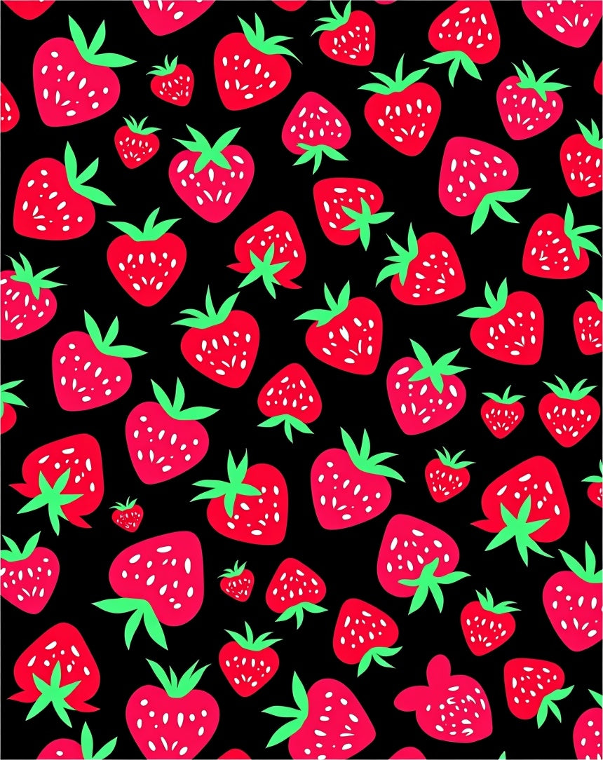 Red Strawberry Patch Black Background Rug
