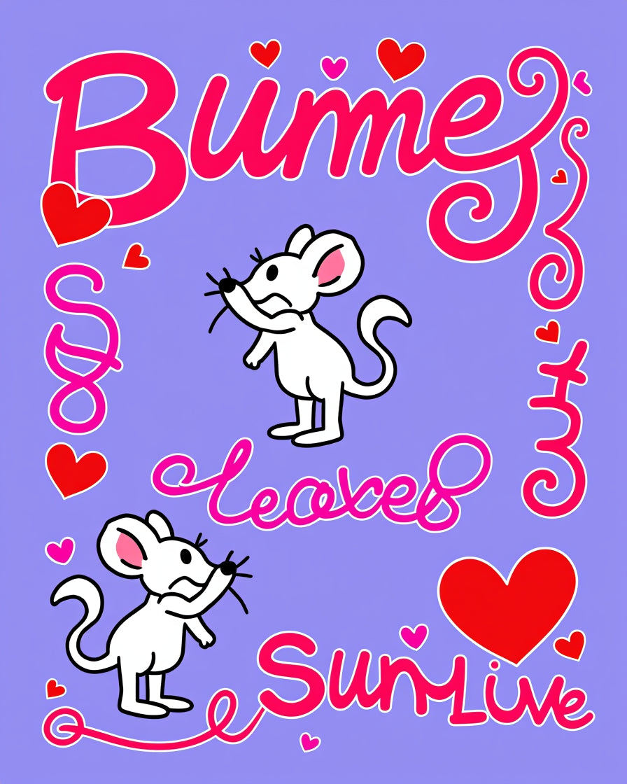Cute White Mice Hearts Love Design Rug