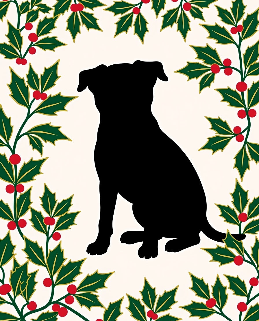 Black Dog Holly Wreath Accent Rug