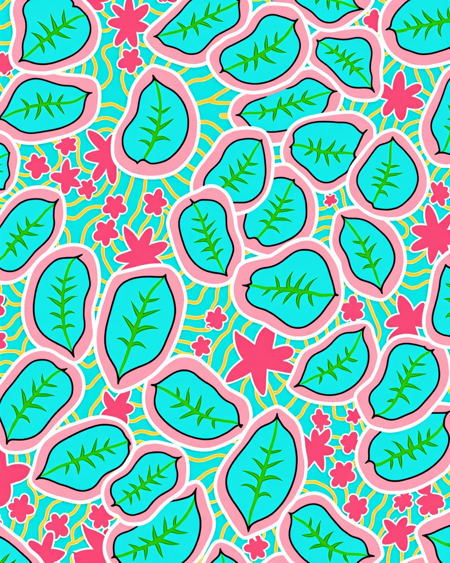 Vibrant Teal Abstract Leaf Floral Swirl Rug