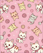 Kawaii Pink Kittens Yarn Balls Rug