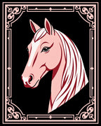 Pink Horse Portrait with Ornate Border Rug