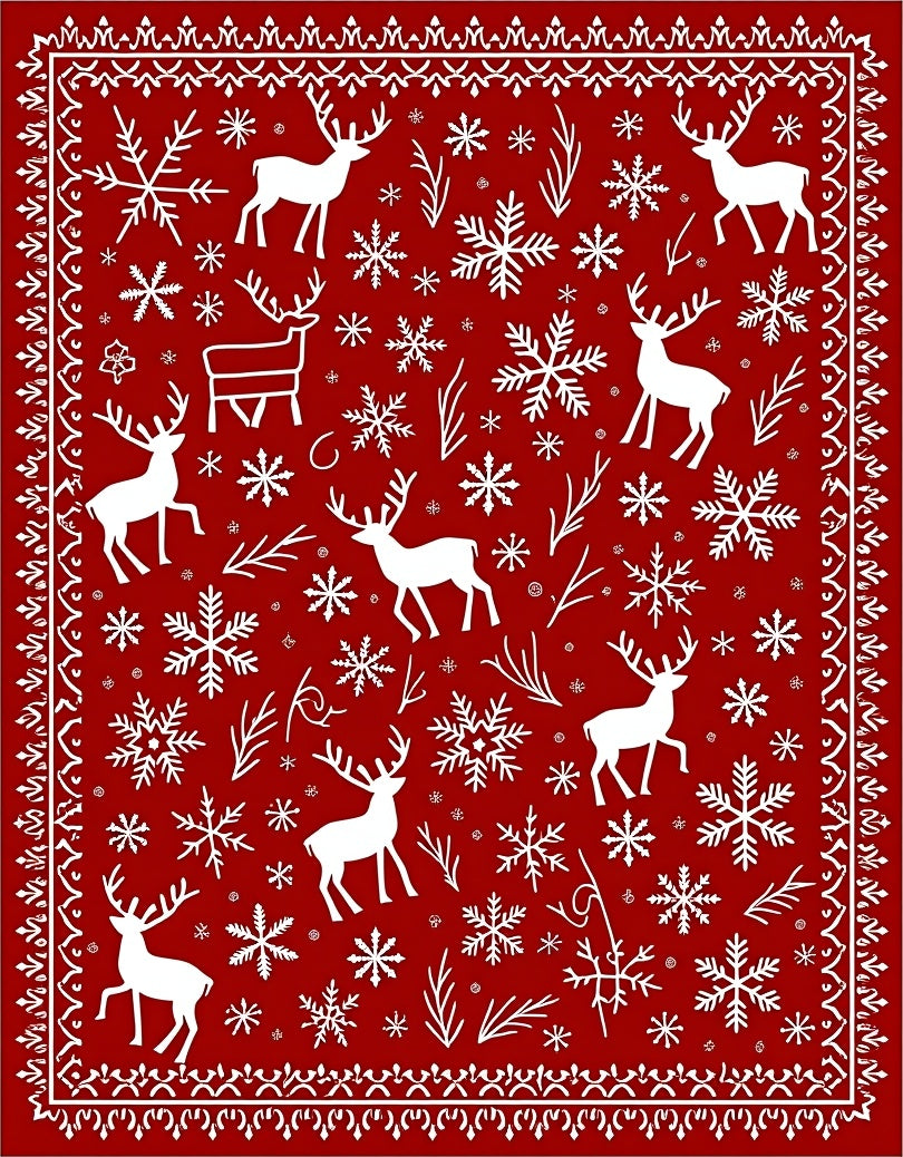 Festive Red White Reindeer Snowflakes Border Rug