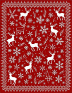Festive Red White Reindeer Snowflakes Border Rug