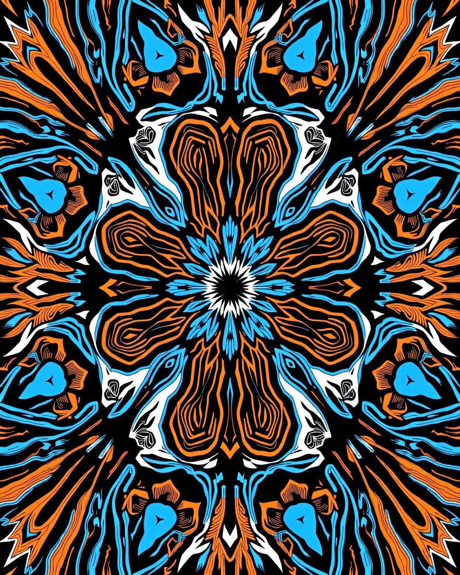 Electric Blue Orange Radial Burst Rug