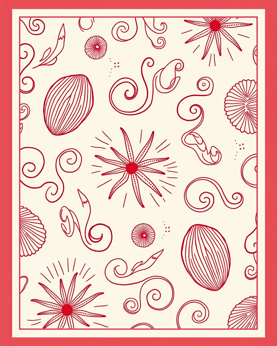 Crimson Seashell Starburst Swirls Rug