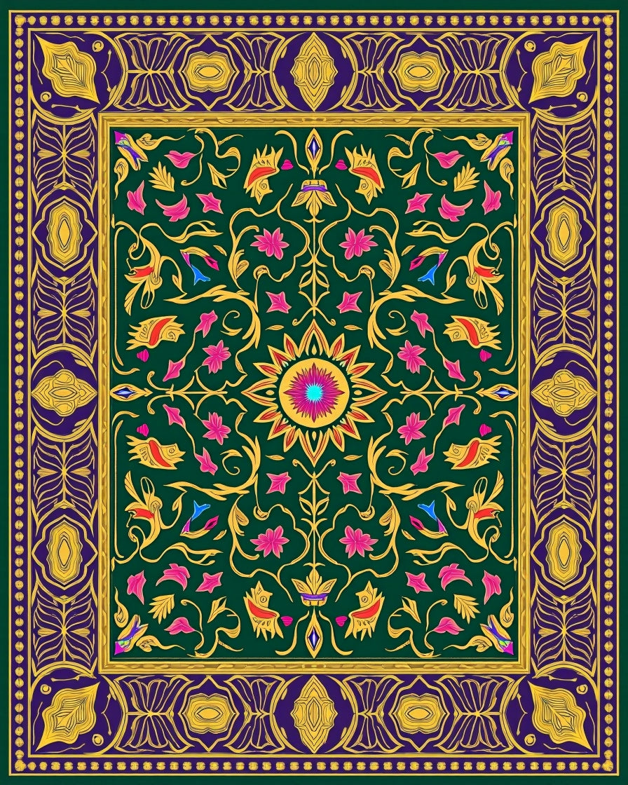 Emerald Jewel Tone Floral Medallion Rug