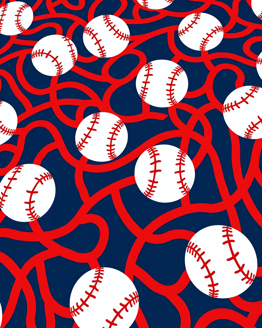 Navy Red Baseball Swirl Rug