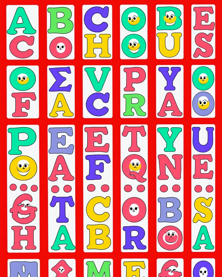 Retro Alphabet Faces Colorful Squares Rug