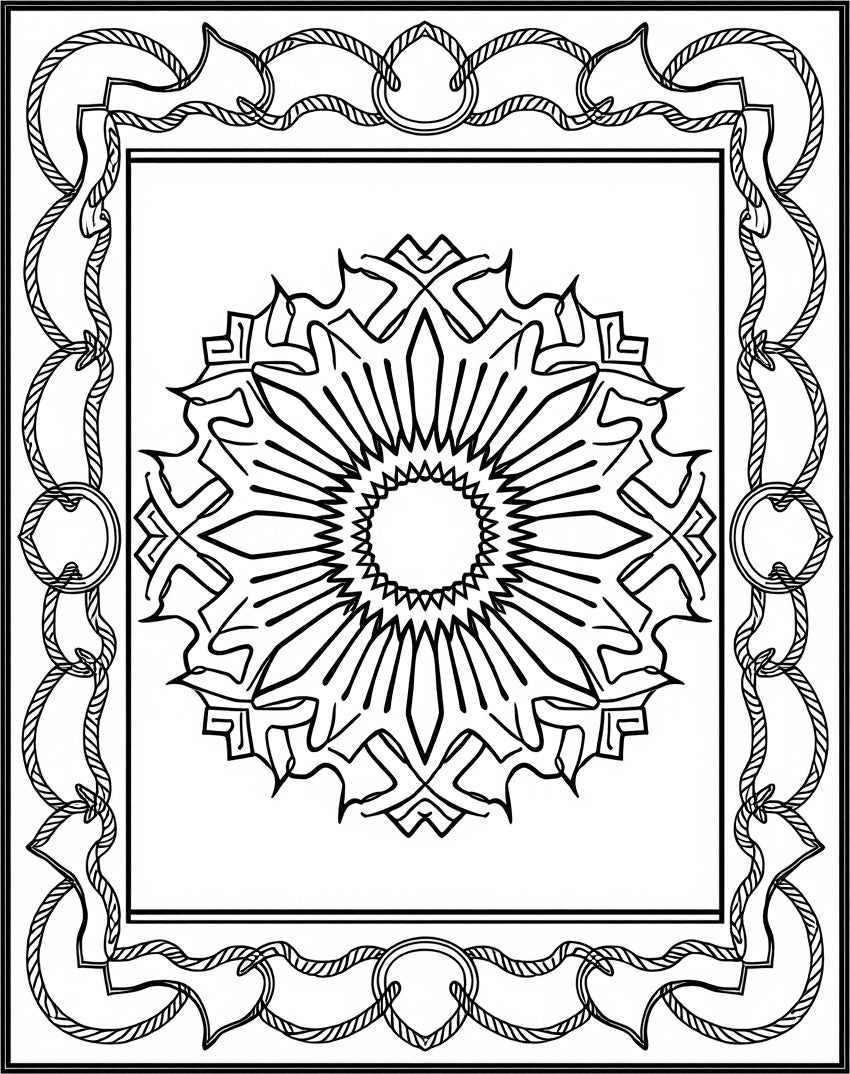 Geometric Mandala With Rope Border Rug
