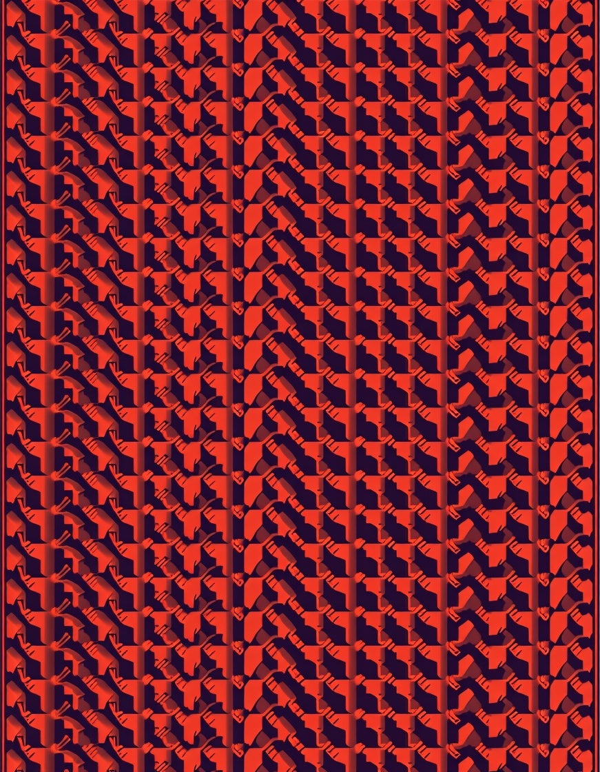 Vibrant Red Geometric Grid Rug