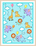 Cute Animals Balloons Sky Clouds Children's Rug