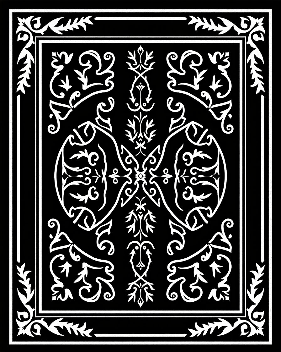 Black White Ornate Scrollwork Art Nouveau Rug
