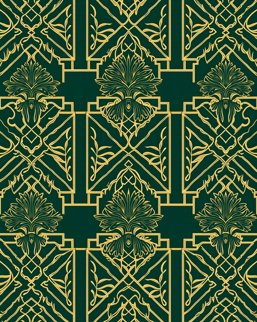 Emerald Gold Art Deco Floral Rug