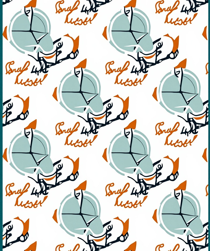 Abstract Teal Orange Calligraphic Elements Rug