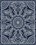 Ornate Indigo White Floral Scroll Rug