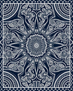 Ornate Indigo White Floral Scroll Rug